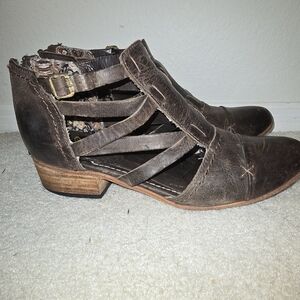 Freebird Distressed Brown Strappy Ankle Booties Women Size 9
